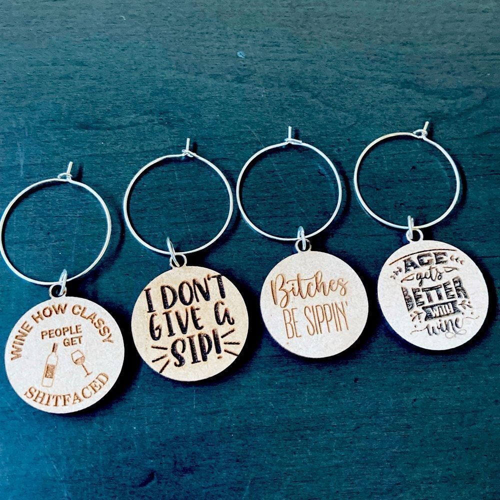 Funny 4-pc Wood Wine Glass Charms
